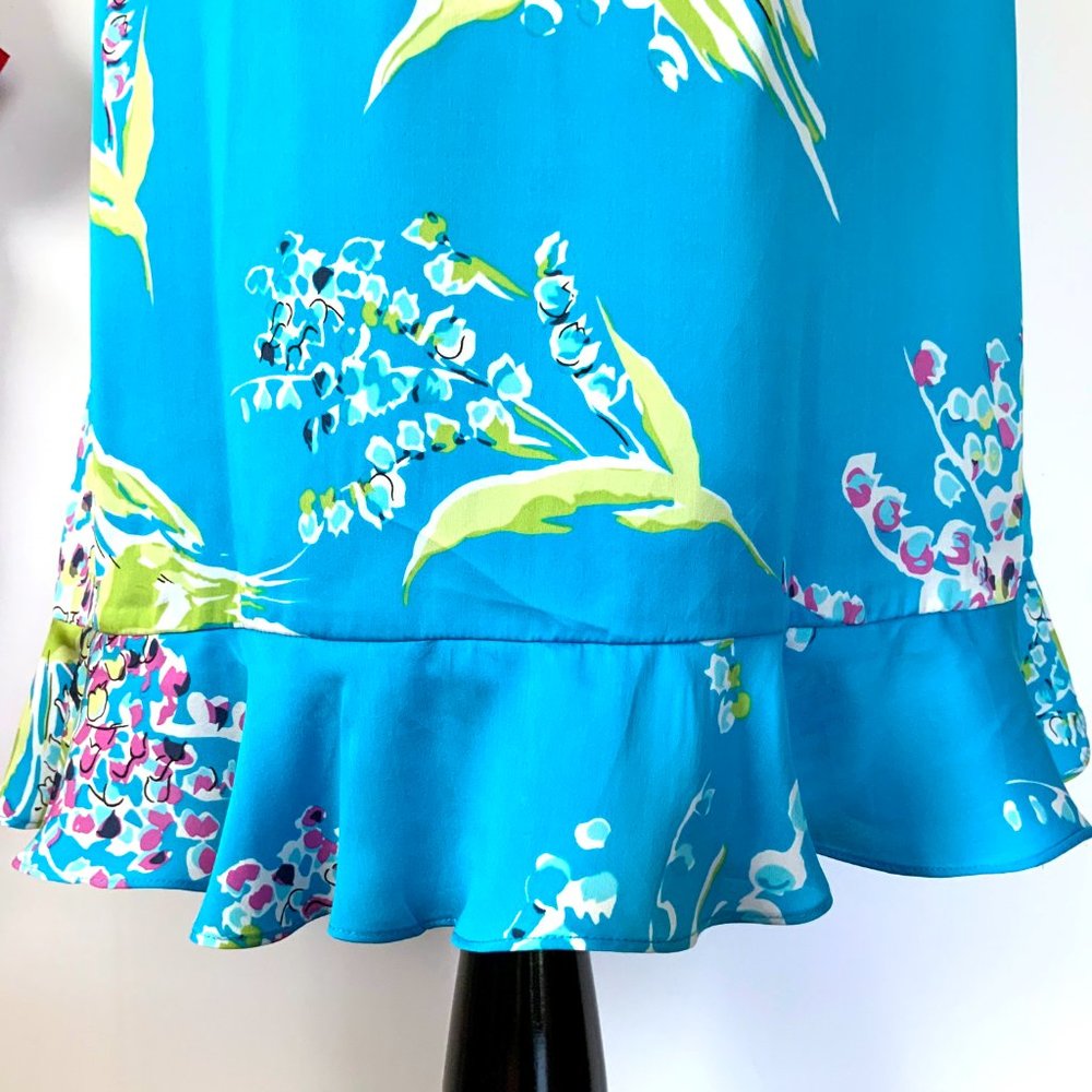 Valerie Stevens 100% Silk Blue Floral Midi Ruffle Faux Wrap Skirt Sz 8P - Picture 11 of 16